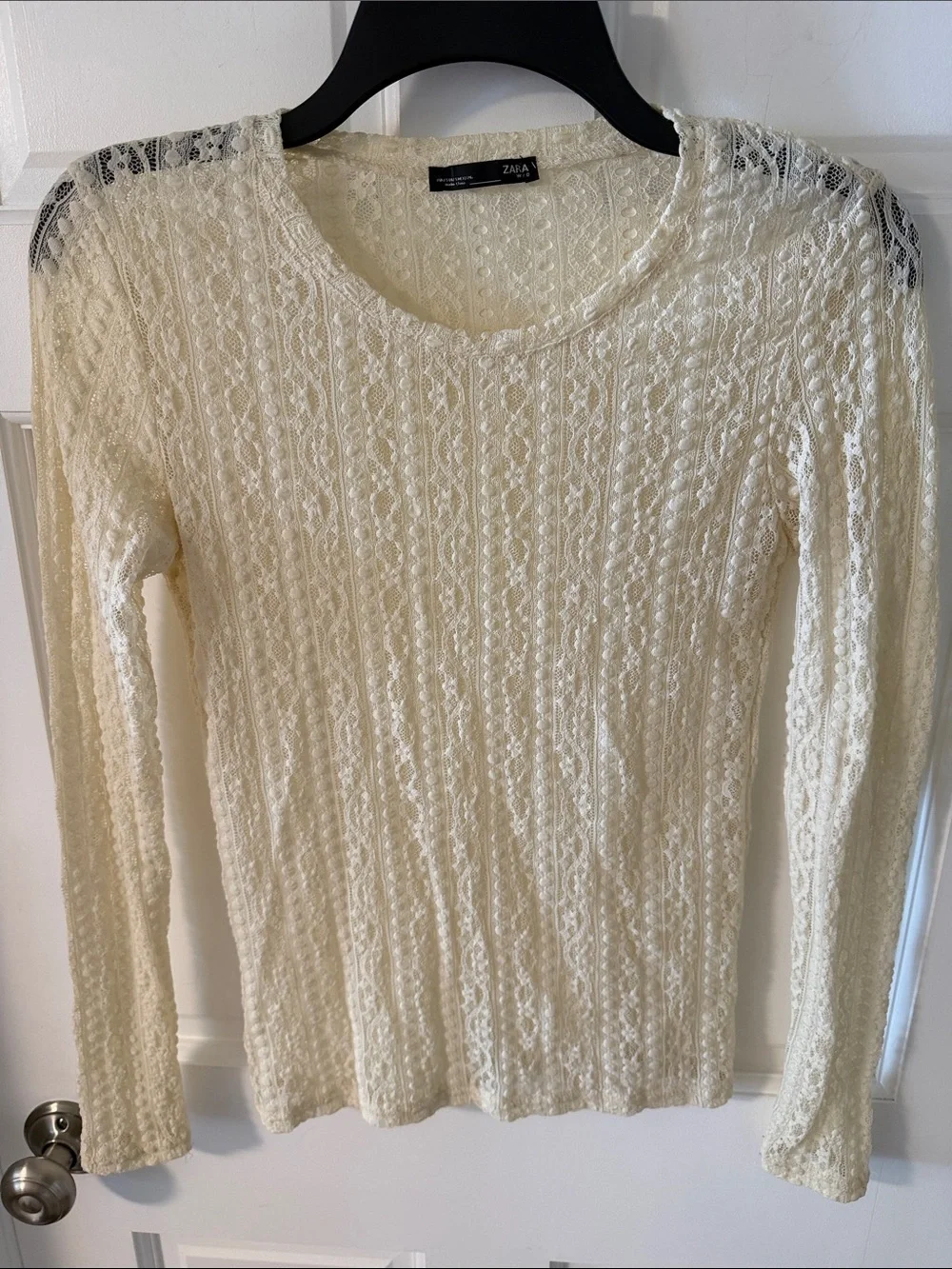 Zara Cream Sheer Lace Long Sleeve Top Coquette Cottagecore Feminine Size Small